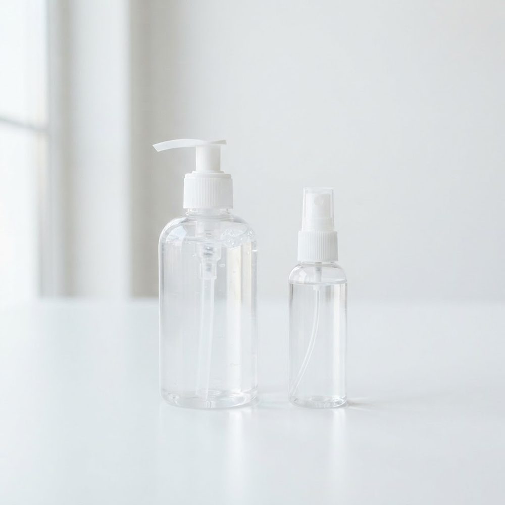 Hand sanitizer gel pump bottle and spray bottle
