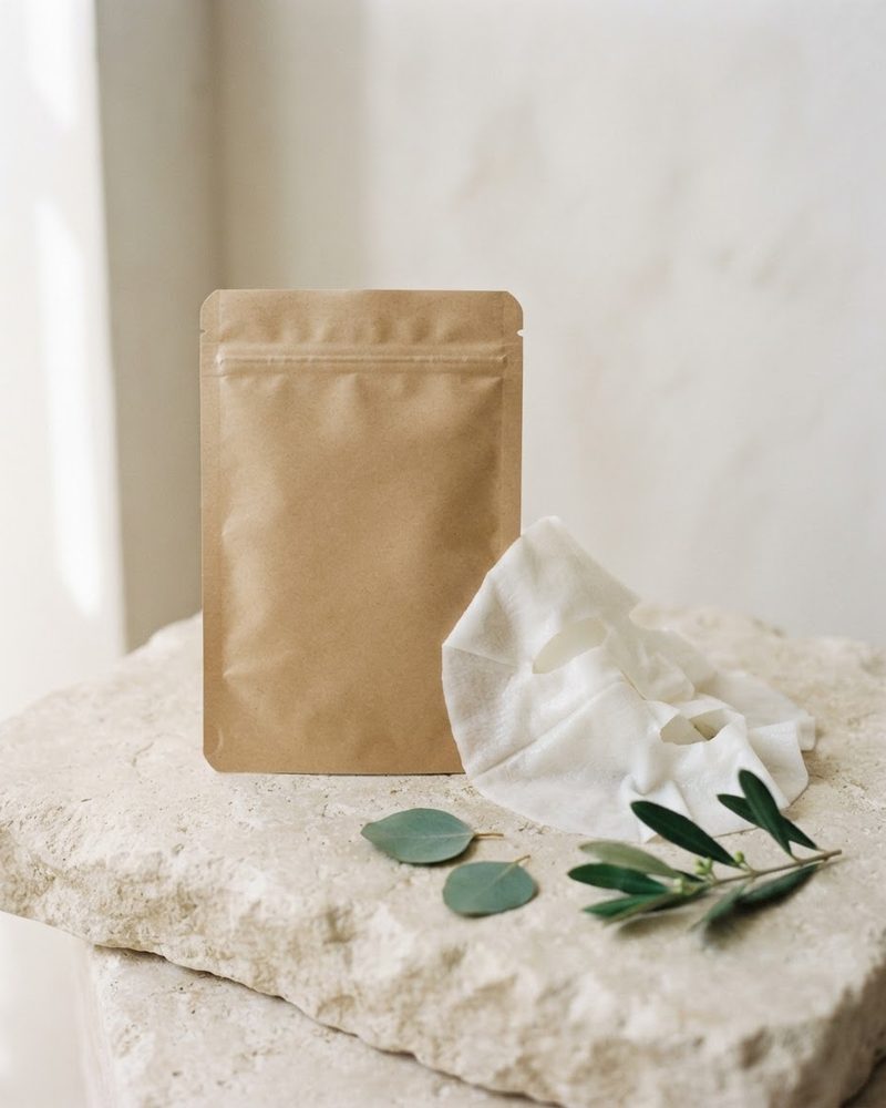 Kraft paper sheet mask pouch with leaves