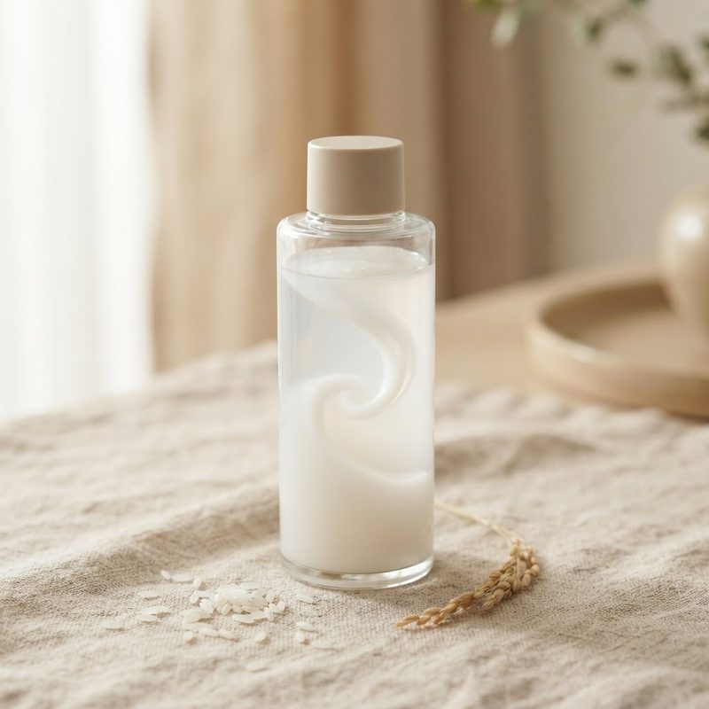 Milky white toner bottle with rice grains for the Rice Milky Toner formula